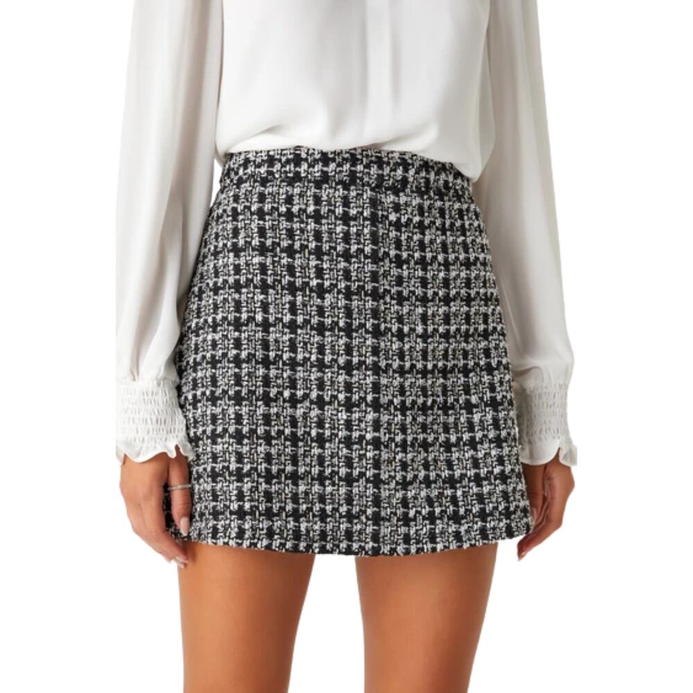 Lulus Upscale Instinct Black Silver Tweed Mini Skirt Size XL Preppy Academia NEW